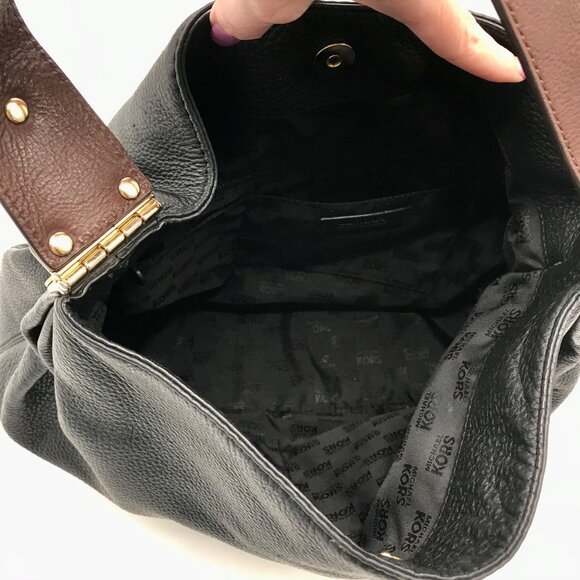 Michael Kors Black & Brown Pebbled Leather Joplin Shoulder Hobo Bag - Picture 10 of 10